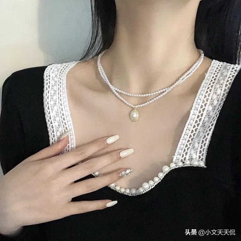 珍珠项链女轻奢小众锁骨链配饰,珍珠项链锁骨链复古