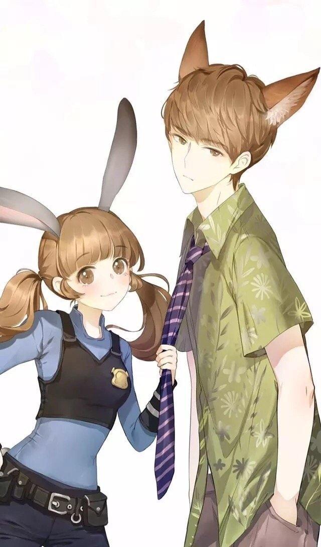 疯狂动物城拟人插画,疯狂动物城狐兔绘画拟人