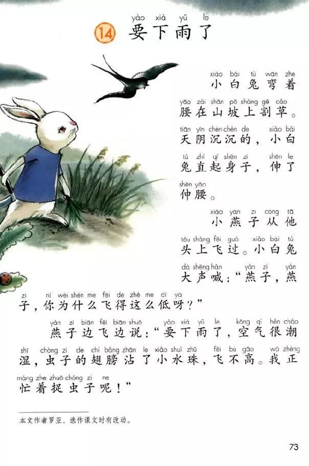 一年级下册14课要下雨了教材分析,部编版一年级下册14要下雨了教案