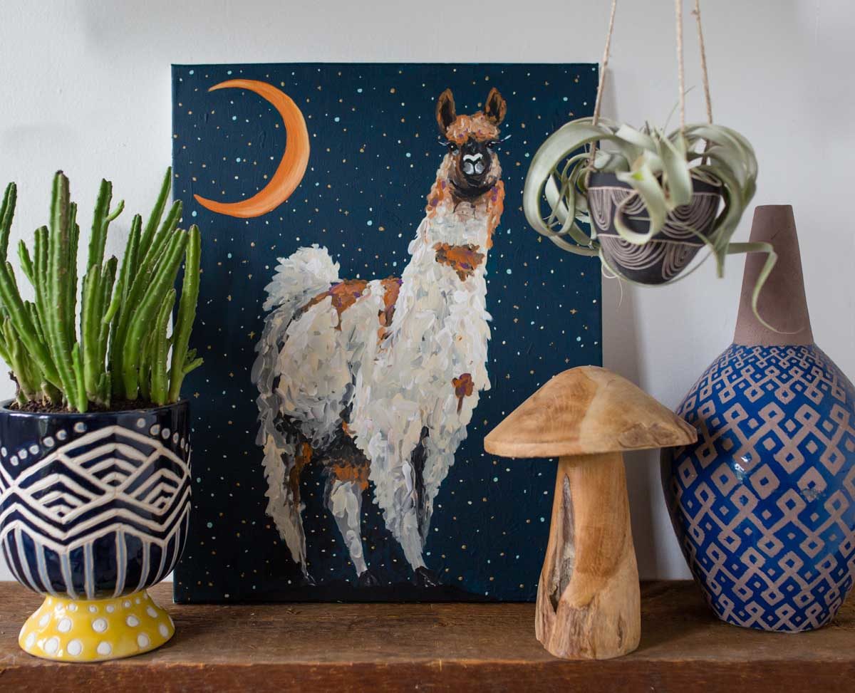 波西米亚风格的丙烯动物肖像，色彩鲜艳充满个性，装饰效果极强