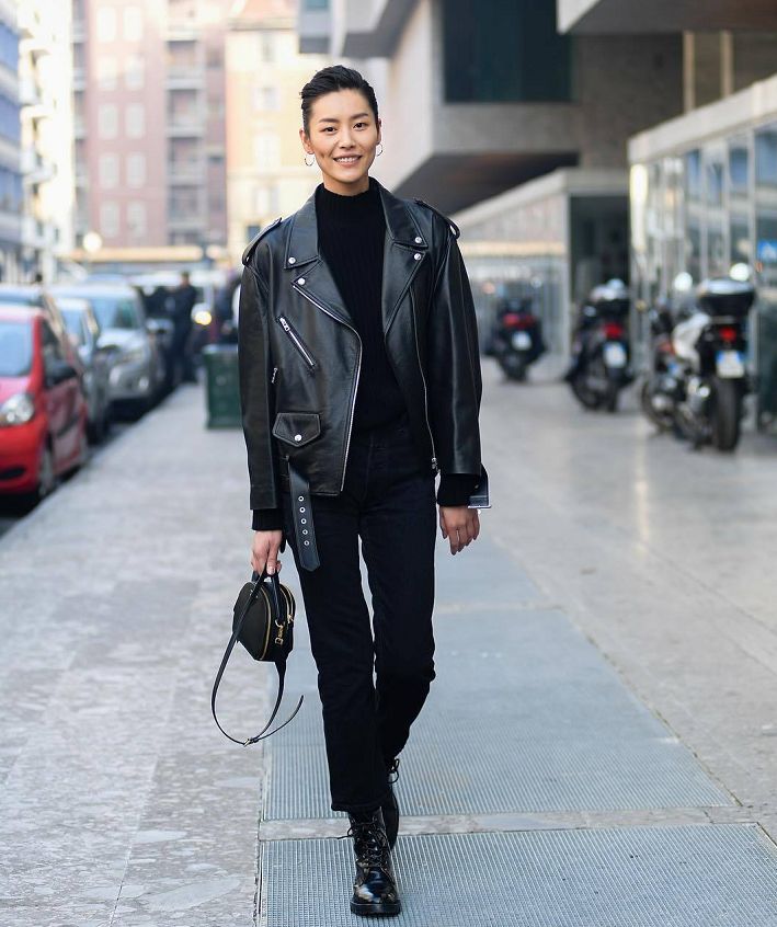 中式盘扣皮衣女刘雯,刘雯皮衣穿搭大合集