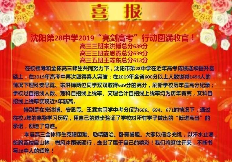 2019年沈阳市高中600分以上人数及各校高考喜报汇总（转）