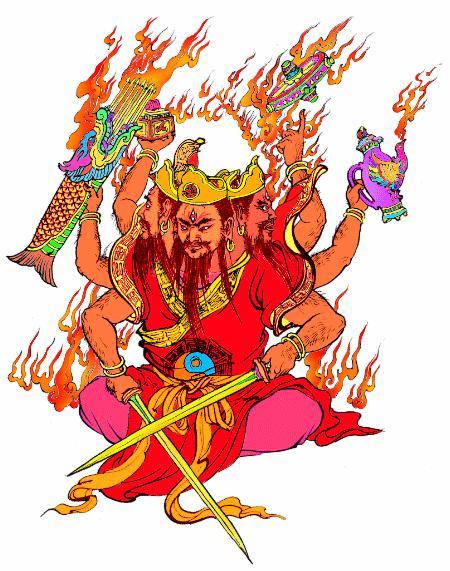 三头六臂赤发蓝面,哪吒三头八臂蓝面獠牙赤发狰狞