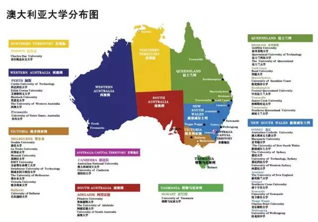 澳洲大学分布地图高清中文版,澳洲大学都在哪些城市