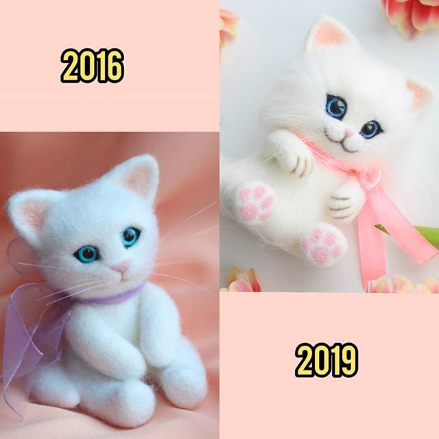 给猫猫做了一个羊毛毡,女生用羊毛毡自制仿真猫咪