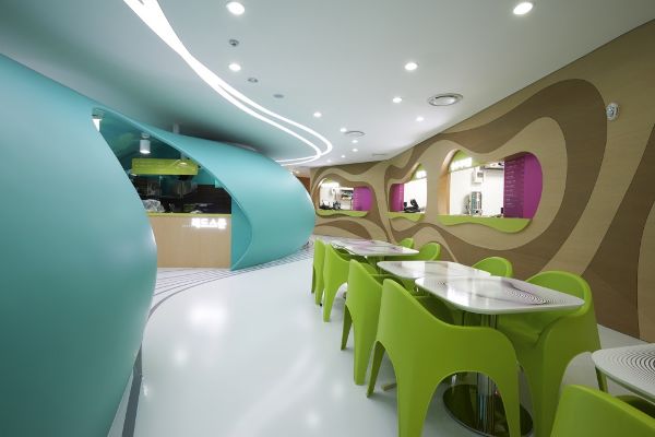 首尔韩国餐厅设计风格,韩国乐天百货美食城立面图