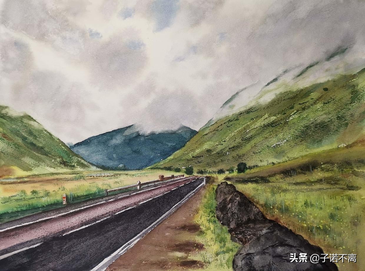 「子诺水彩」我为你翻山越岭，也安心看风景