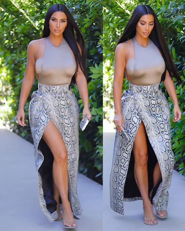 金卡戴珊穿橘红色吊带 (金卡戴珊穿无袖t恤配蓝色牛仔裤)