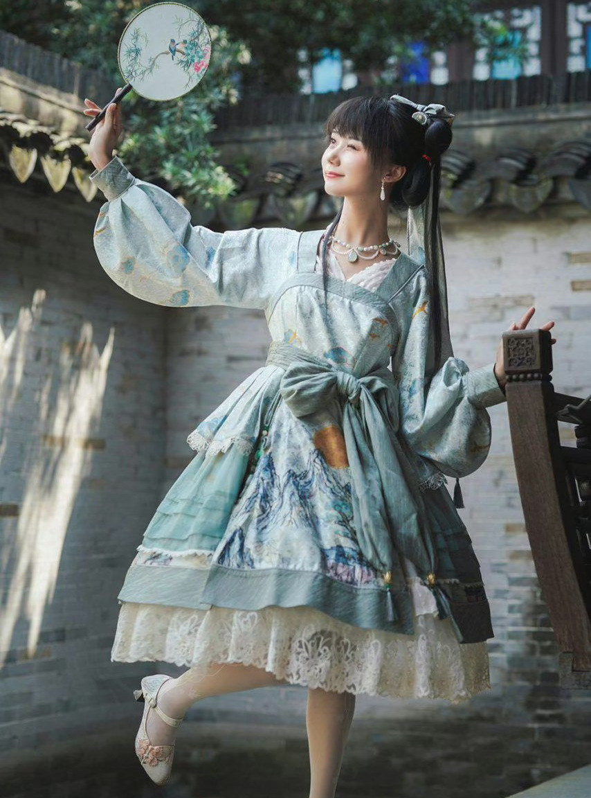 适合高个子的lo裙甜美风,lo裙中国风长裙