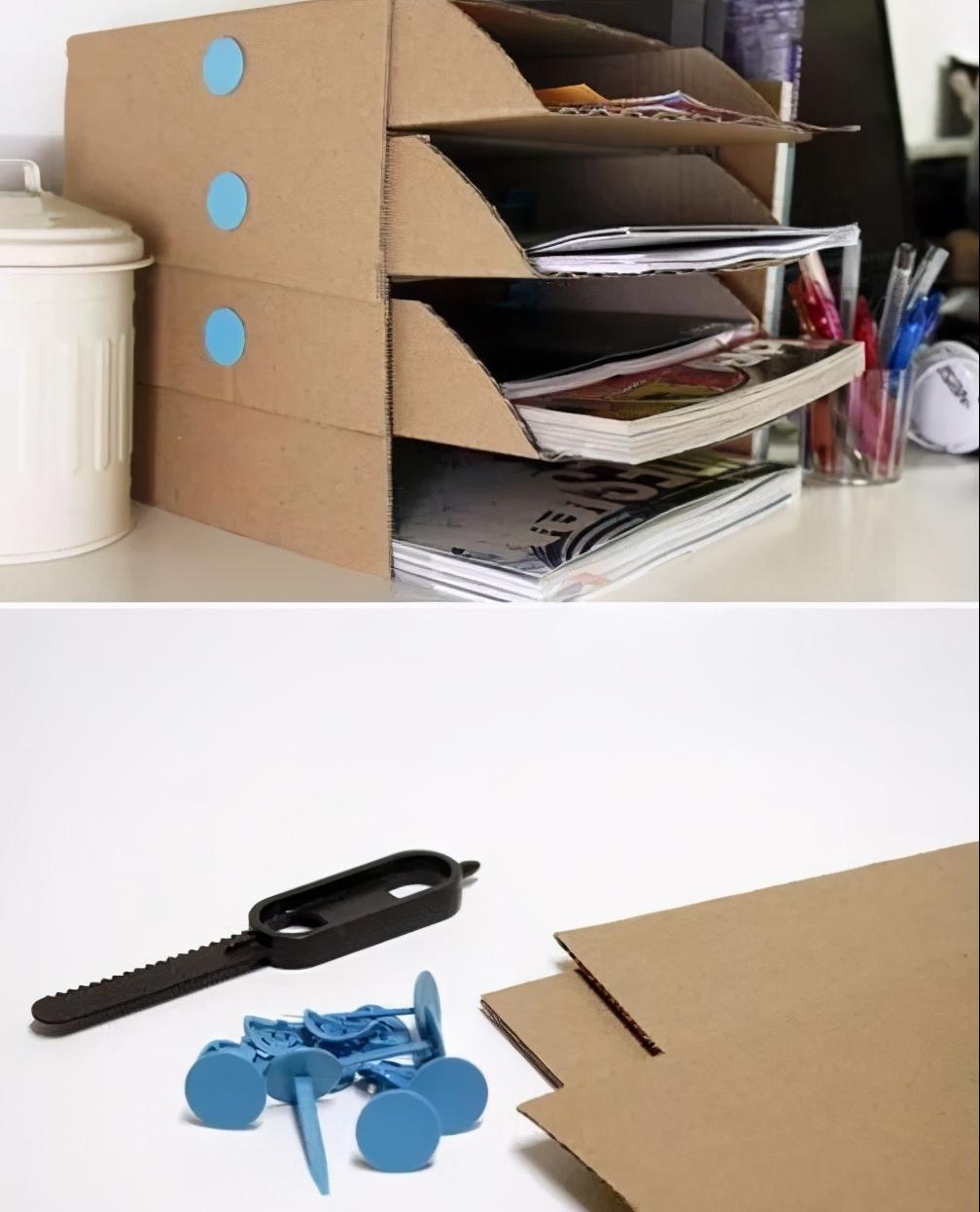 废旧纸板制作收纳盒教程,纸板自制墙壁收纳盒