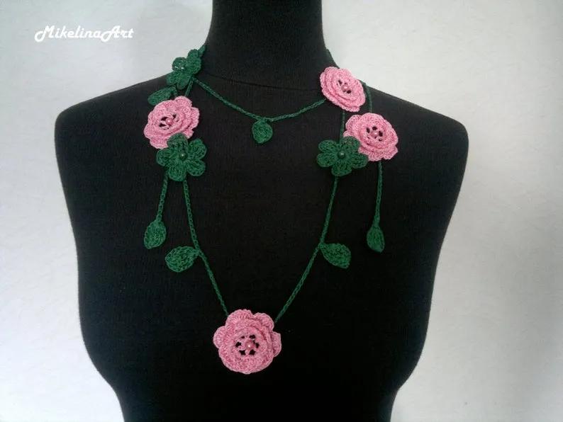 毛线钩织项链配饰教程,毛线钩织各种款式项链视频教程