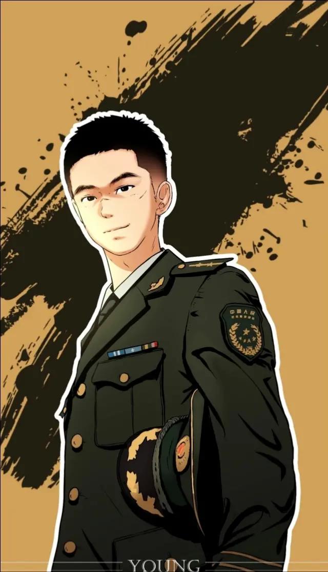 致边防军人的插画,军人和国旗插画