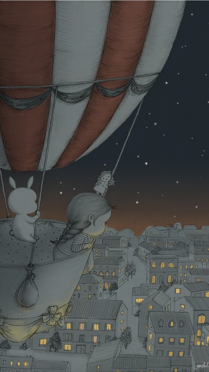 少女与兔子插画,兔子手绘创意插画