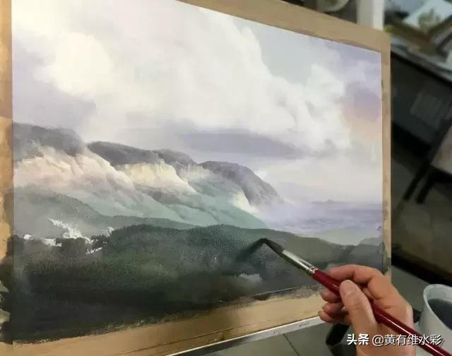 水彩画山风景入门,远山画法入门教程