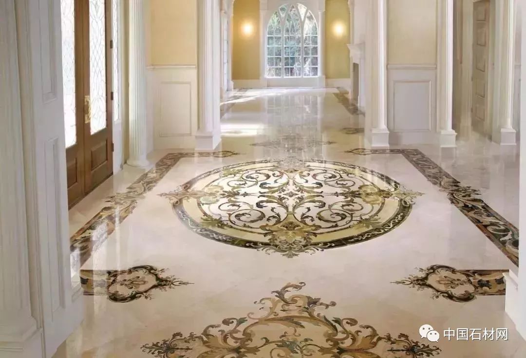 石材水刀加工方法,地面玄关石材水刀拼花效果图