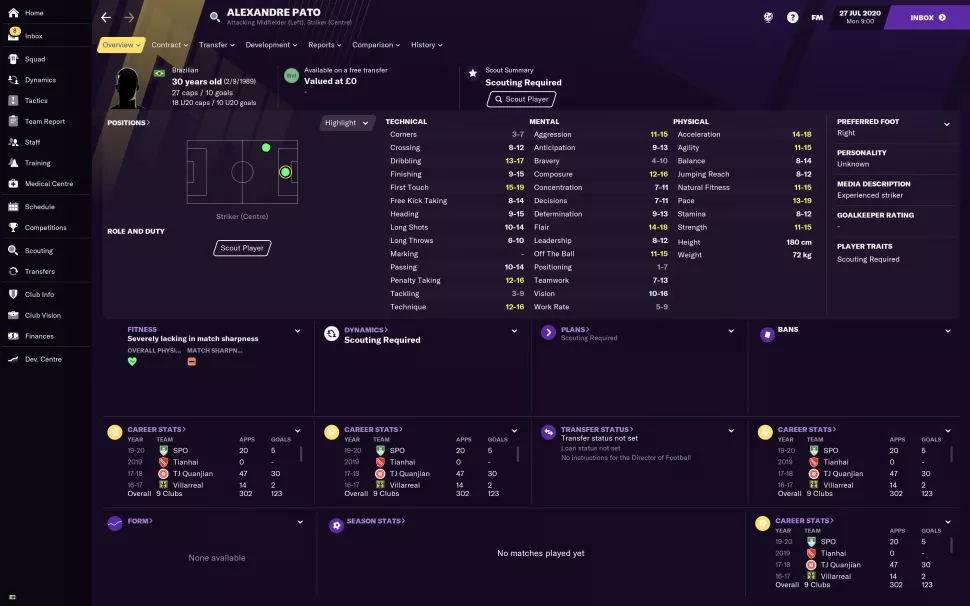 fm2021各位置最强球员排行,fm2021自由球员