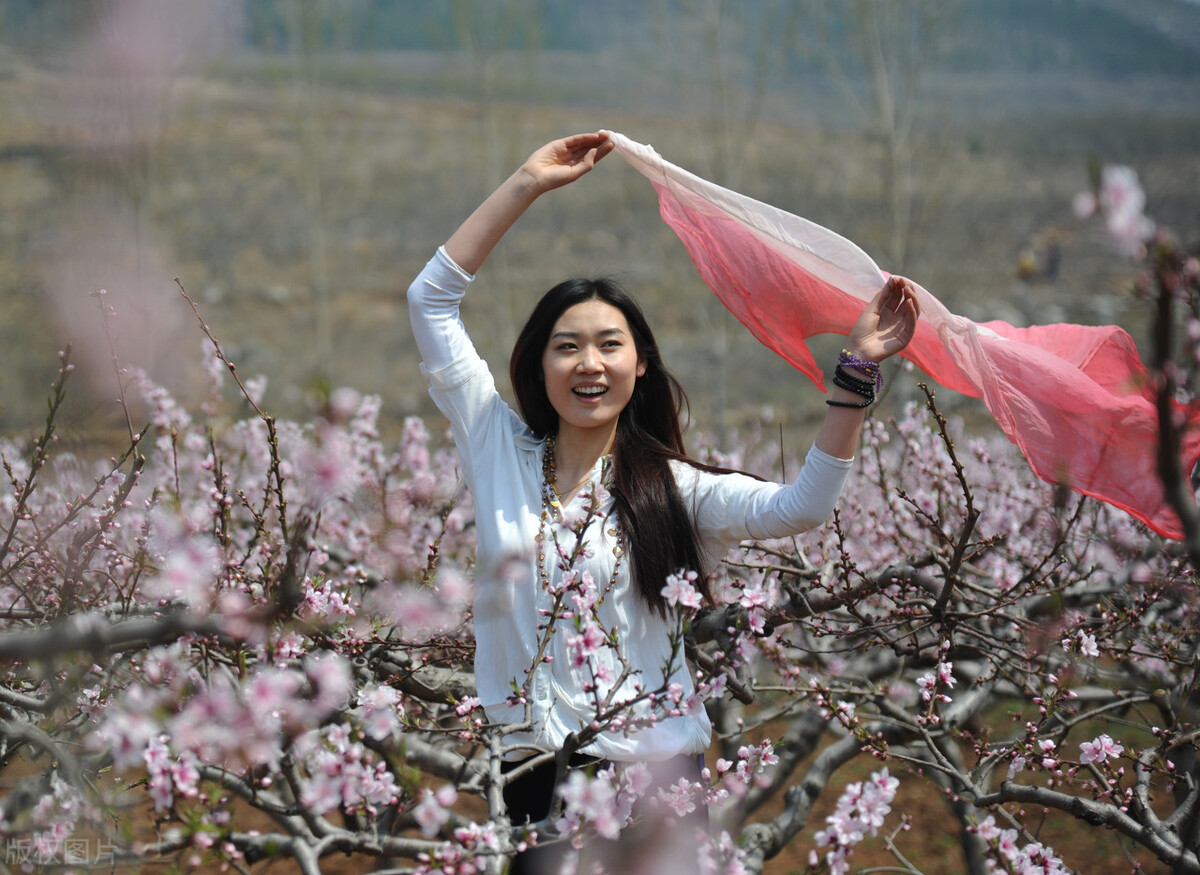 桃花林里的美女,桃花林中的美女