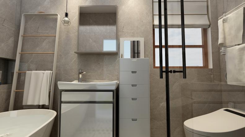 卫生间装浴缸的效果图干湿分离,带浴缸汗蒸房的豪华卫生间设计