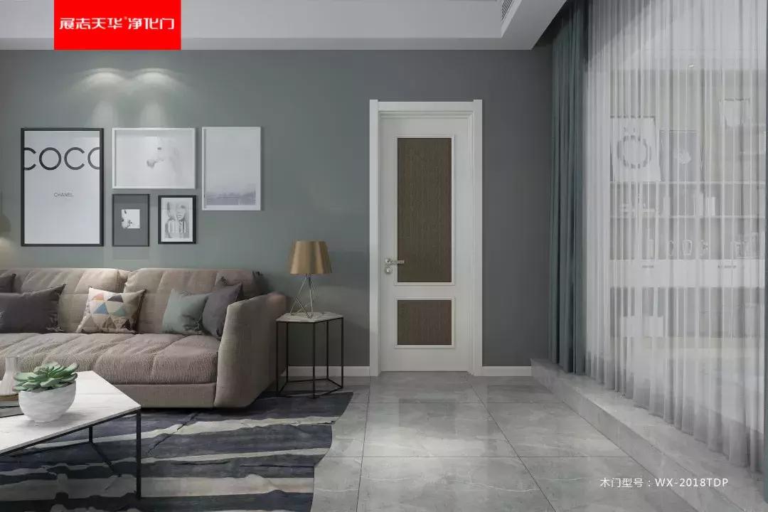 春天木门背景墙效果图,外平内开布纹铝木门效果图