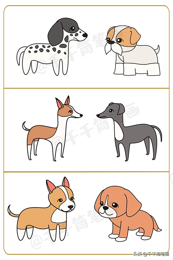 狗狗简笔画+合集，柯基，二哈，斗牛，秋田，泰迪，超详细