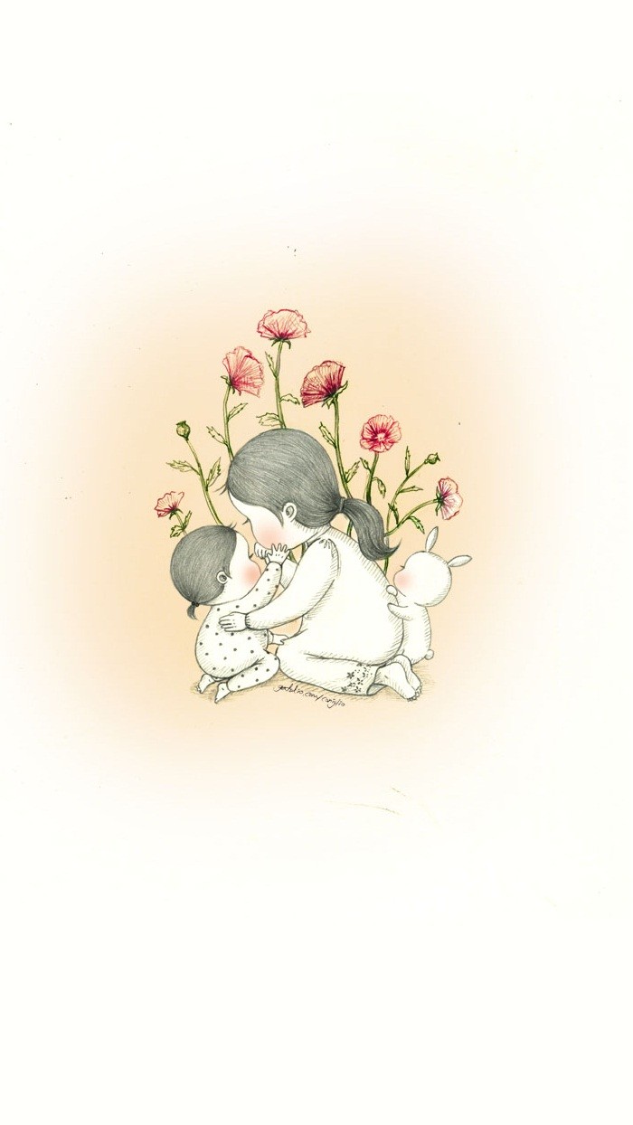 少女与兔子插画,兔子手绘创意插画