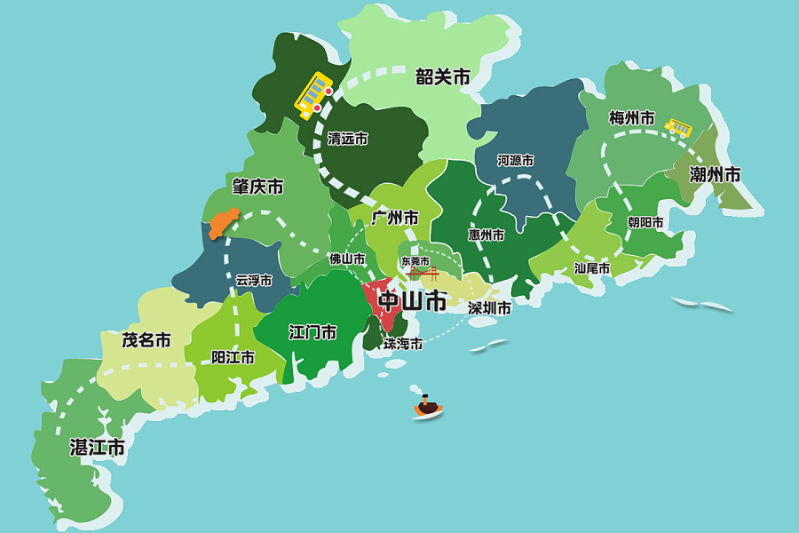 广东各地级市行政区域划分地图,广东行政区划上划分几个区域