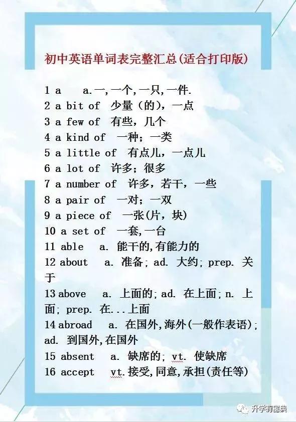 初中英语单词必背2000,初中英语2000个必背单词带音标