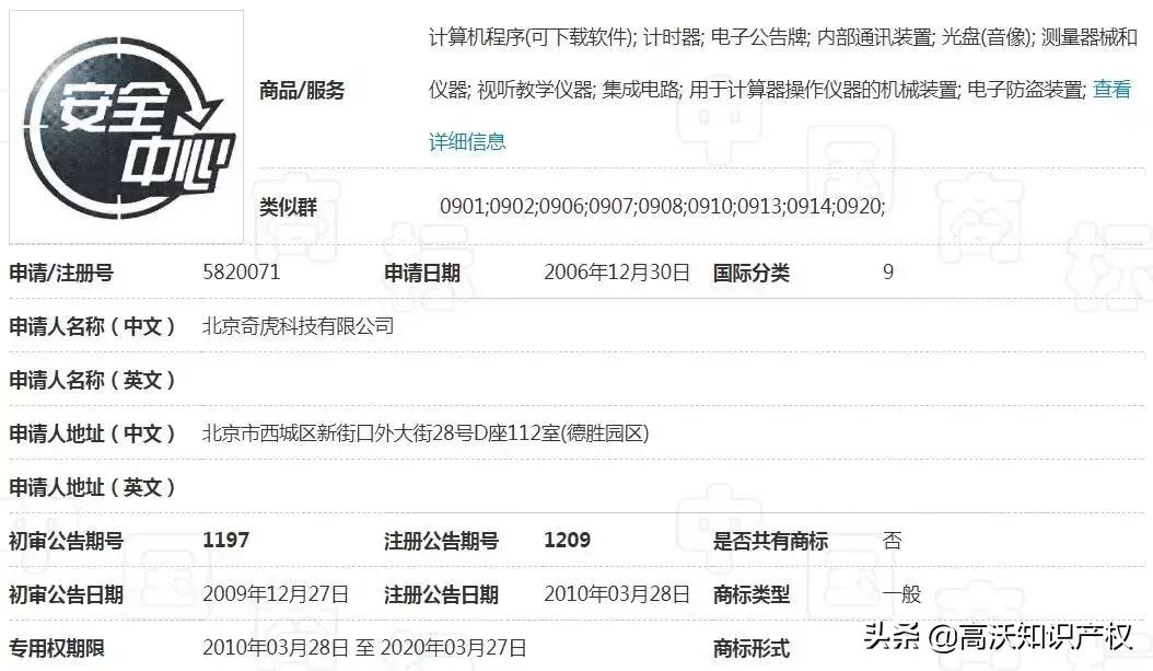 腾讯“QQ安全中心”商标被驳回，“安全中心”商标早握于奇虎之手