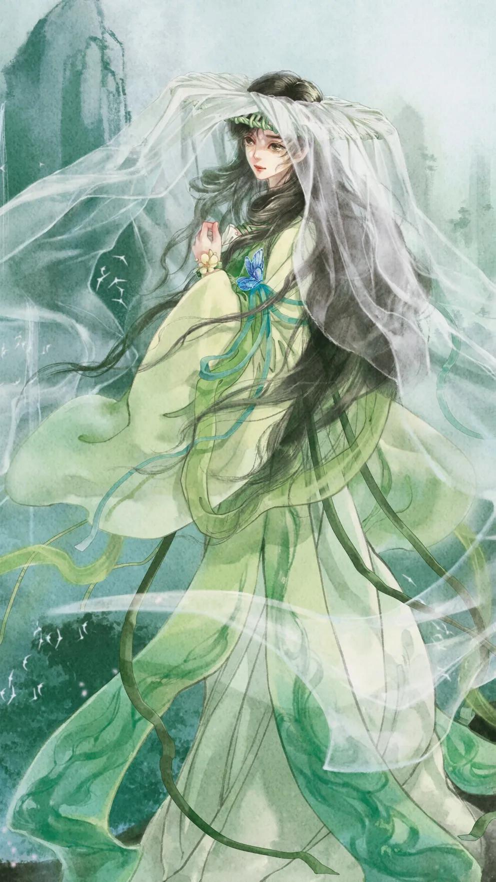 古风水墨花草插画图,古风风景插画全屏壁纸