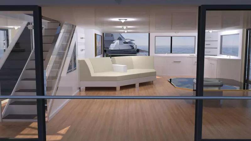 他在海上，建了一栋水上“金字塔”，里面有豪宅，还有飞碟