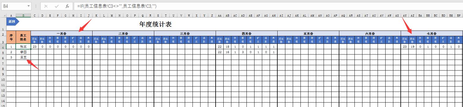 单月考勤自动统计表,考勤工资工作表格公式大全