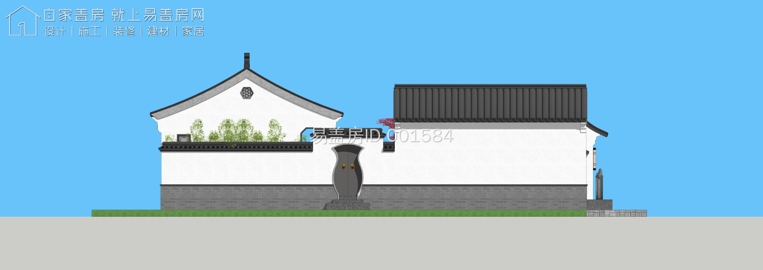 农村现代5套单层三合院,15米宽20米长中式合院图纸