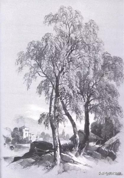 高清素描临摹风景图入门,素描画画教程7-12岁风景图