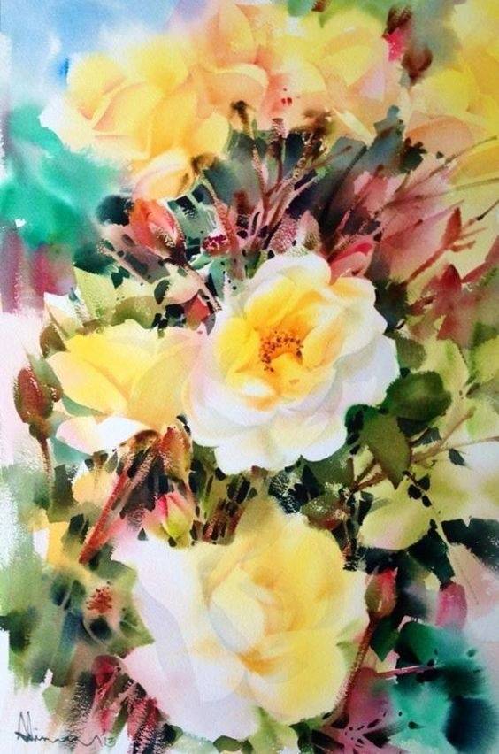 波兰画家水彩花卉,泰国水彩花卉画家