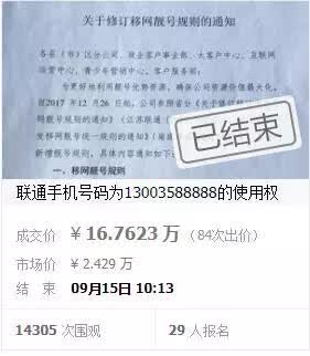 一个靓手机号码值多少钱,江苏一靓号拍出2614万