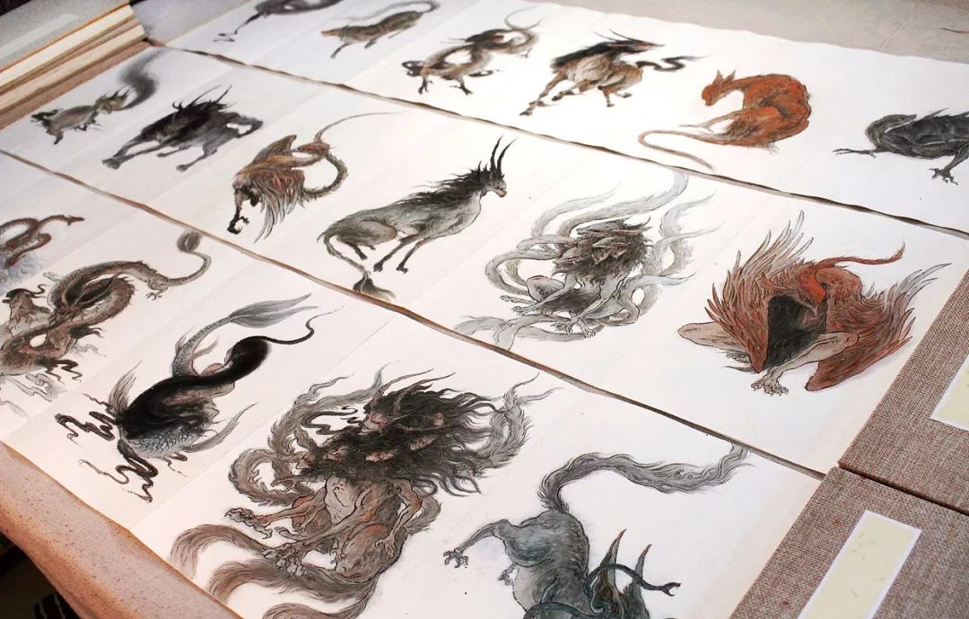 山海经异兽艺术画作,90后画家画山海经