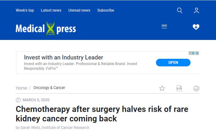 治疗癌症的重大突破科研成果,早期肾癌术后首选辅助治疗方案