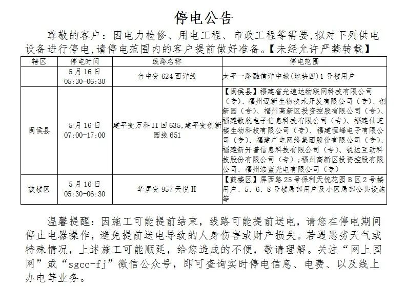 福州停水停电通知最新消息,福州晋安区新店镇停水通知最新