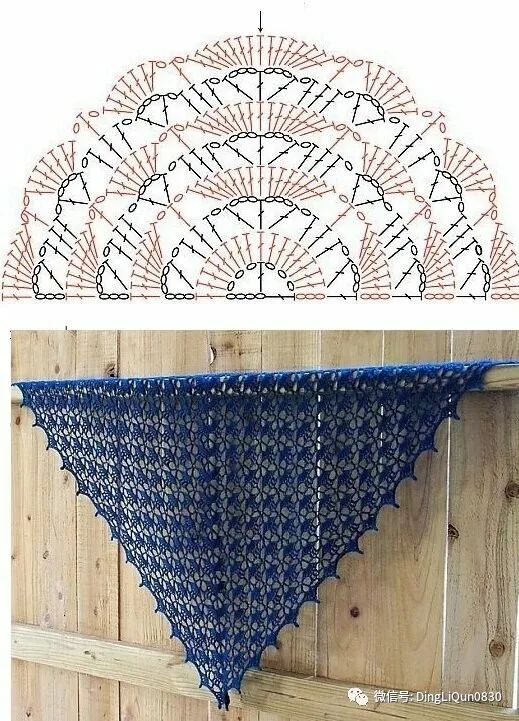 钩针钩贵夫人披肩最新花样图解,钩针夏河颜半圆形披肩图解