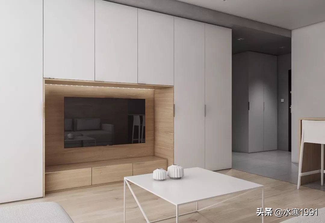 木饰面电视背景墙和隐形门设计,电视背景墙怎么设计让客厅显大