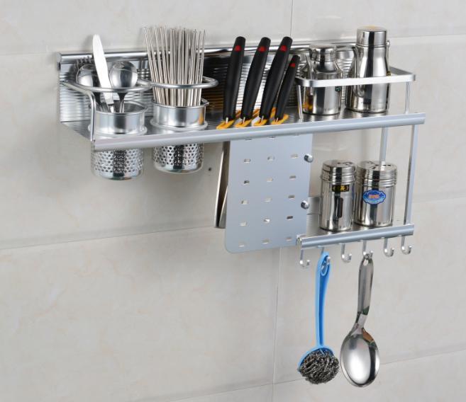 厨房壁挂式免打孔收纳用具置物架,抹布架收纳沥水多功能厨房置物架