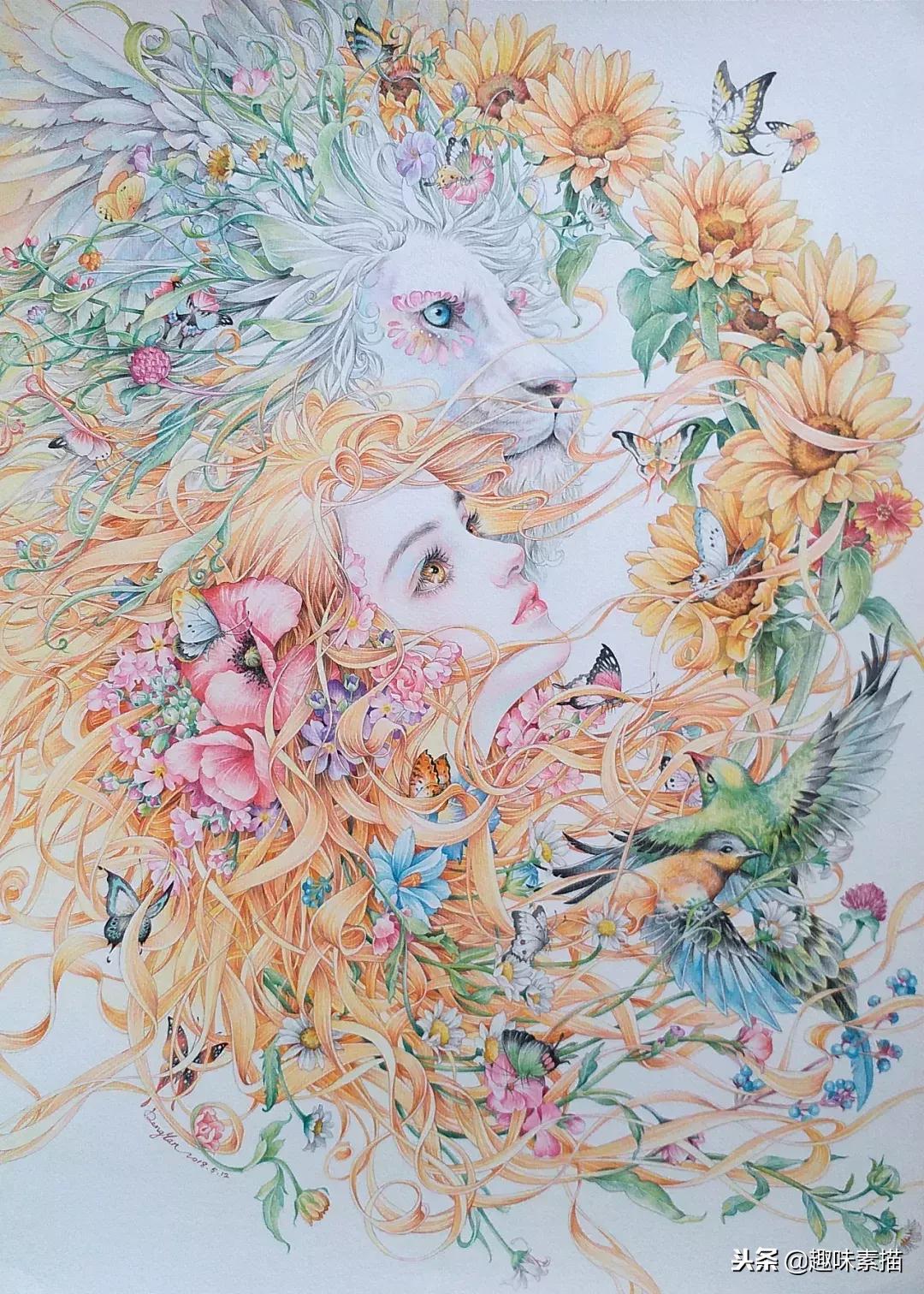 超精细彩铅人像素描,简单又漂亮的彩铅插画