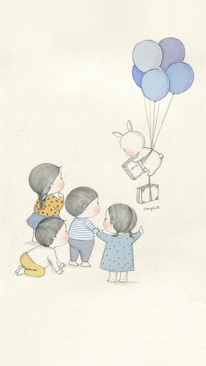 少女与兔子插画,兔子手绘创意插画