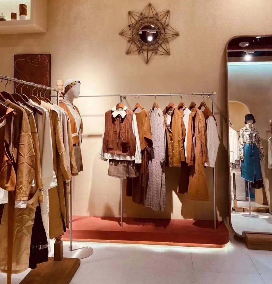 服装店橱窗两个模特陈列摆放造型,服装小店面陈列技巧图