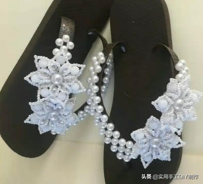 复古人字凉鞋串珠,手工串珠编织拖鞋