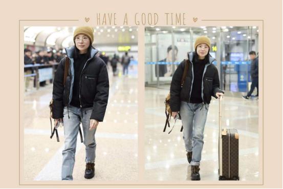 董洁皮毛一体外套,董洁蓝色光滑亮丽的外套