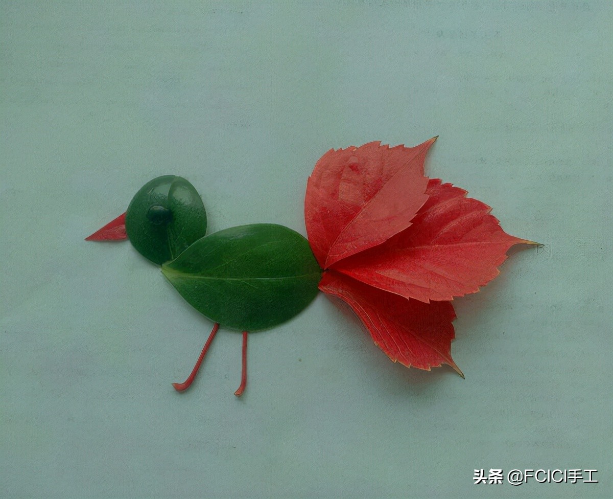 秋天落叶拼成的动物,树叶创意手工动物