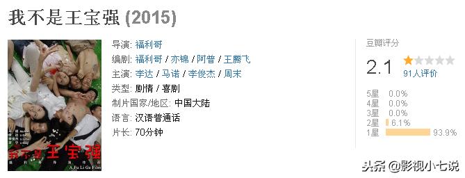 豆瓣2.1分、2.0分的国产片有10部，恭喜王宝强，被碰瓷两次……