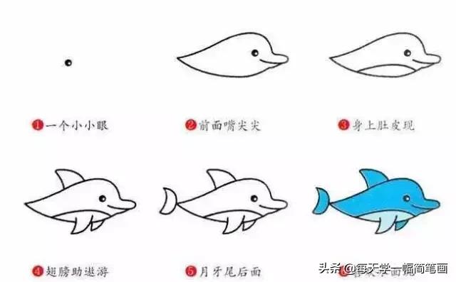 儿童海底动物简笔画大全简单,从海面到海底的简笔画
