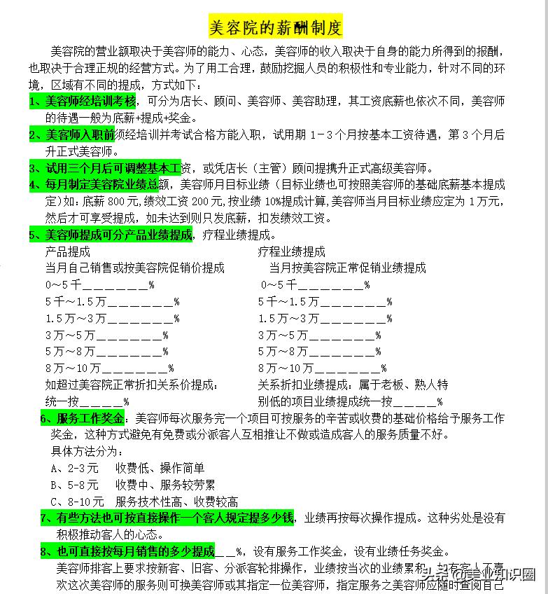 美容院门店经理薪酬制度,美容院运营员工薪酬